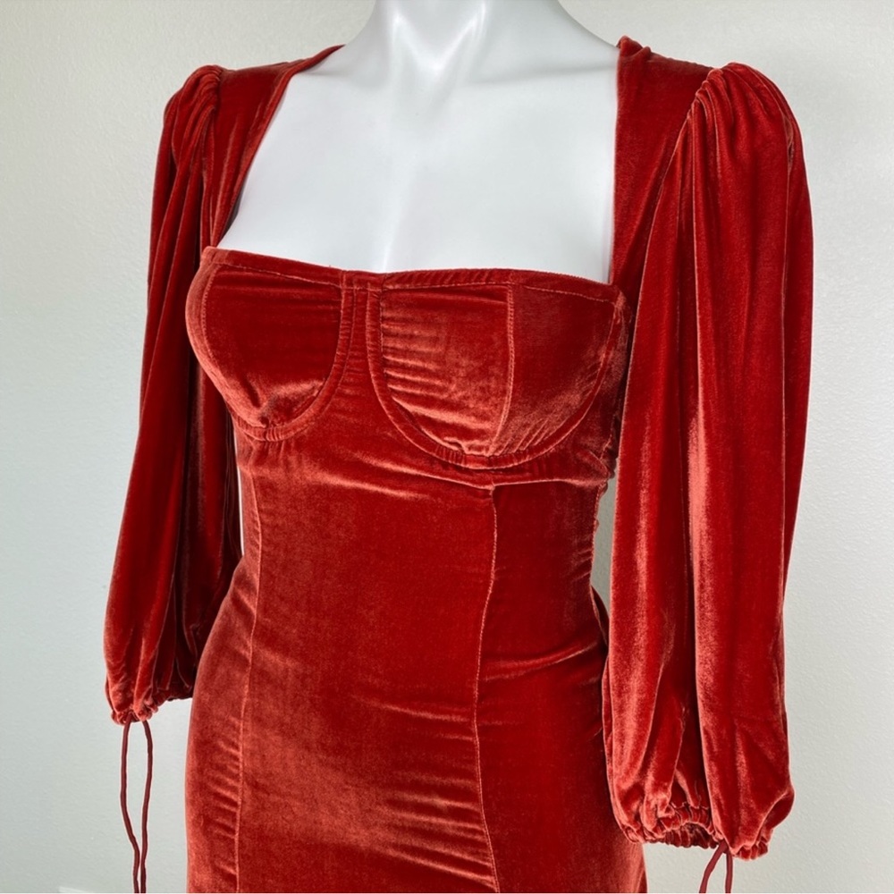FOR LOVE & LEMONS NADINE RUST VELVET BUSTIER LONG SLEEVED MINI DRESS SIZE XS - Picture 5 of 10